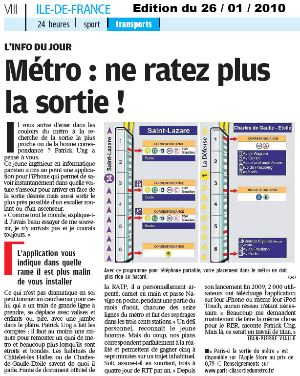 Paris ci la Sortie du Metro dans Le Parisien